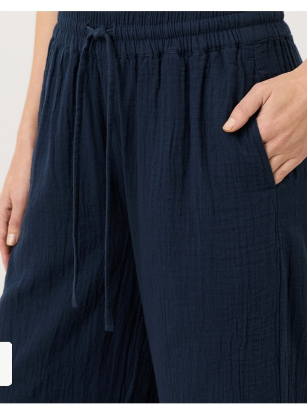 NWT Organic Coastal Double Gauze Split Hem Wide Leg Pant Size Large Navy Blue - Picture 9 of 12